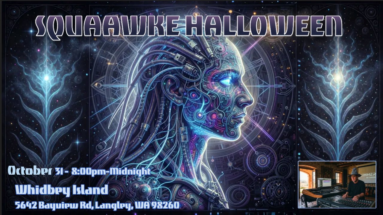 SQUAAWKE Halloween event flyer — Whidbey Island