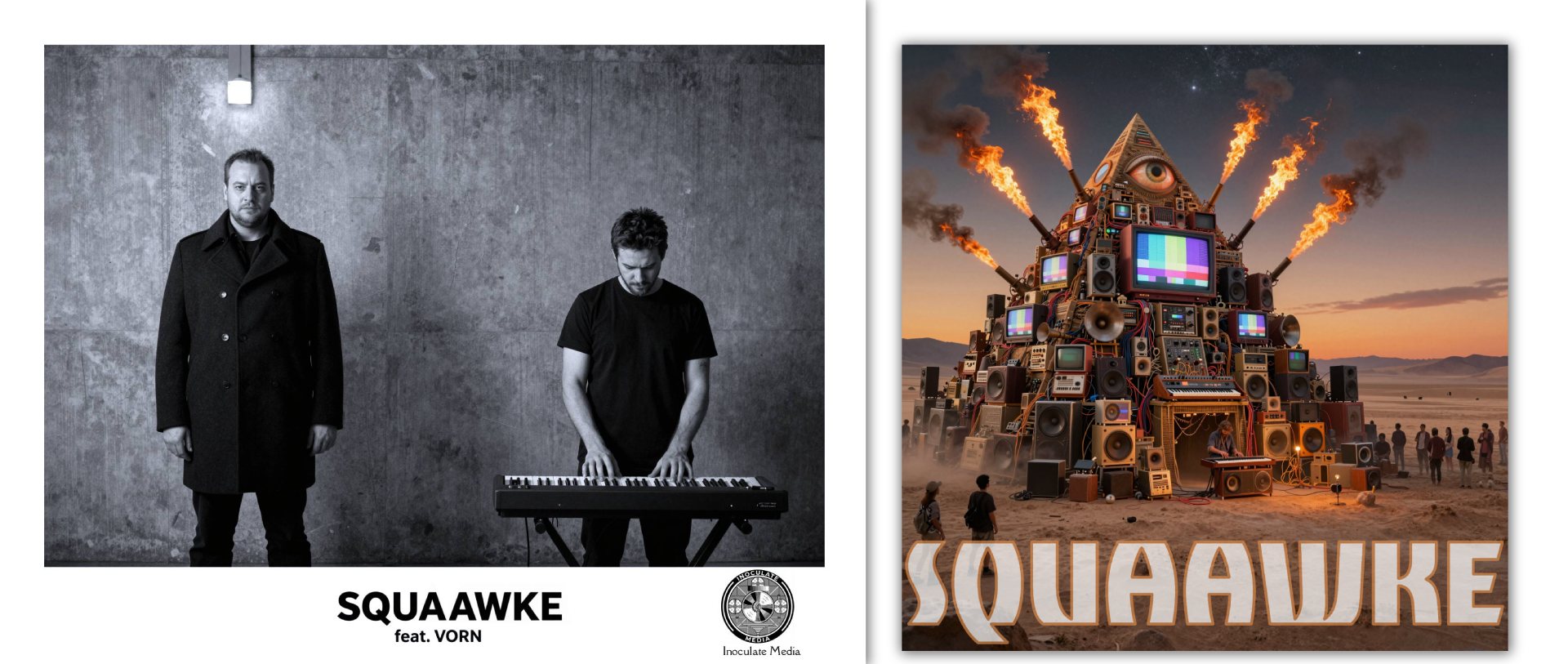 SQUAAWKE featuring VORN promotional photograph alongside a psychedelic audiovisual sound tower